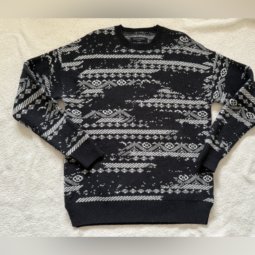 All Saints Black and White Crewneck Sweater
